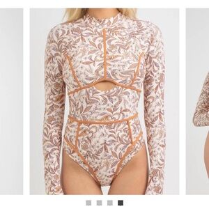 Rip Curl Floral Long Sleeve One Piece Swimsuit - Cream and Orange